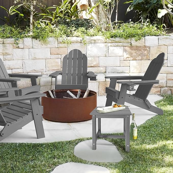 Adirondack Square Side Table,one-Tier Outdoor end Table, Patio Side Table for Pool,Porch,Backyard,Relaxing Companion (Grey)