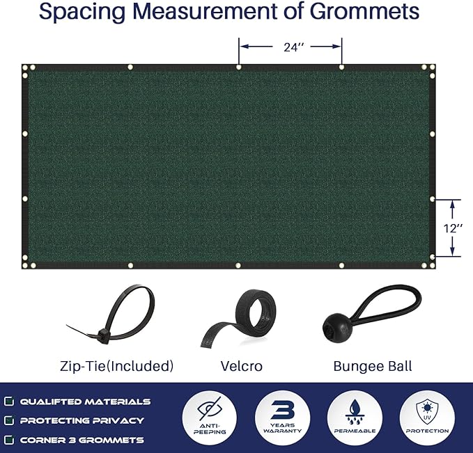 WINDSCREEN4LESS 6' x 3' Privacy Fence Screen in Green W/ Brass Grommet 85% Blockage Windscreen Outdoor Mesh Fencing Cover Netting 150GSM Fabric - Custom Size