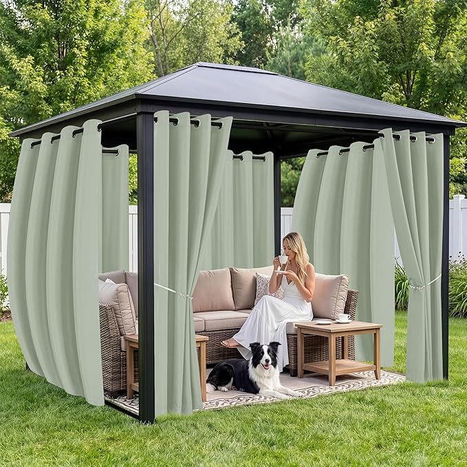 Outdoor Curtains for Patio Waterproof 6 Panels - Windproof, Privacy, Weatherproof Outside Drapes for Gazebo Pergola Porch, Grommet Top and Tab Bottom, 54x84 Inch, Sage Green