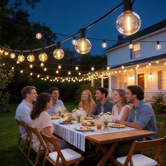 RTTY Dense-Glow Outdoor String Lights 120ft, G40 Led Patio Globe Lights with 62pcs Bulbs,Shatterproof Waterproof Connectable Hanging for Porch Cafe Bistro Backyard Gazebo Balcony Deck Party