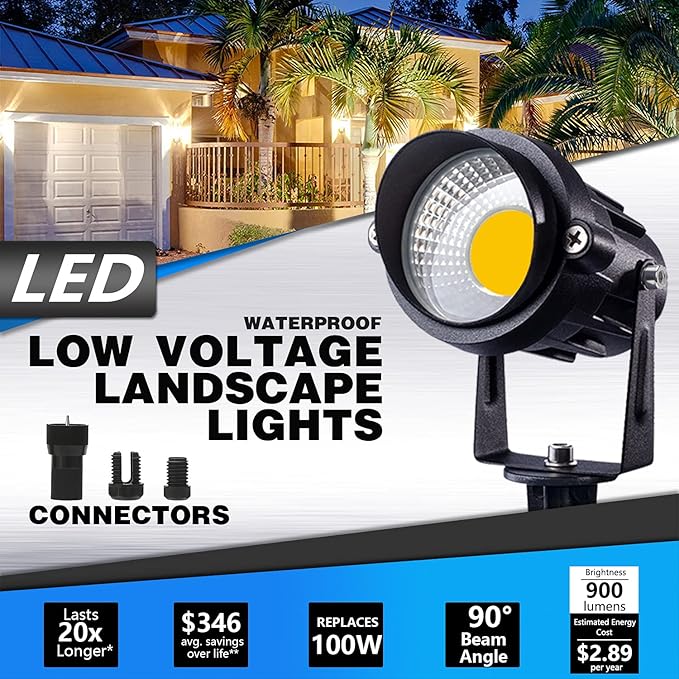 SUNVIE 12W Low Voltage Landscape Lighting Landscaping Lights with Connectors Outdoor LED Landscape Light 3000K Waterproof Tree Flag Lights Low Voltage Lighting with Stand for Garden Yard Path, 16 Pack