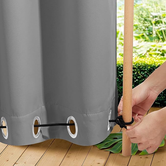 NICETOWN 2 Panels Outdoor Curtains for Patio Waterproof & Windproof, Extra Wide Grommet & Back Tab on Top & Bottom Thermal Insulated Sun Blocking Drapes with Rope for Deck, Silver Grey, W100 x L108