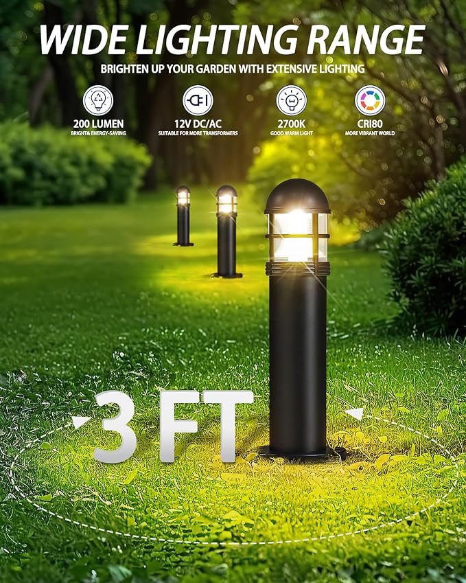 6 Pack LED Low Voltage Landscape Lights, 200LM 12V IP67 Waterproof Holiday Pathway Lighting for Patio, Sidewalk, Driveway, Cast-Aluminum, 2700K Warm White