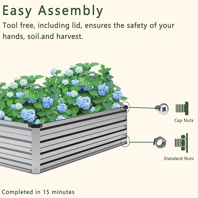 12x2x1FT Galvanized Raised Garden Bed Kit,Vegetable Boxes-Rectangle Metal Flower Box,Large Planter Raised Beds Outdoor Garden for Planting,Fruit,Herb-Silver
