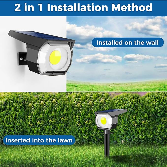 2 Pack Solar Spot Lights Outdoor, Solar Spotlights Outdoor Waterproof 2-in-1 Auto On/Off Landscape Lighting for Outside Yard Wall Garden Pathway