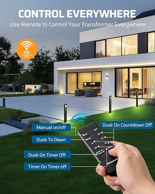 DEWENWILS 300W Low Voltage Landscape Transformer with 2 Zones, 120V AC to 15V DC, Low Voltage Transformer with Remote, Photocell Sensor & Timer, Outdoor Landscape Lighting for Spot Light Steplight