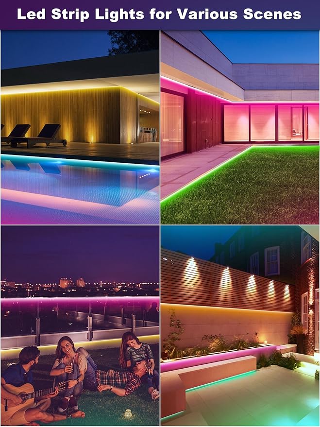 Outdoor Led Strip Lights Waterproof 400ft(2 * 200ft), Ip68 Outside Led Light Strip Waterproof with Remote and App Control, Exterior Led Rope Lights Music Syne RGB Strip Lights for Party Decor