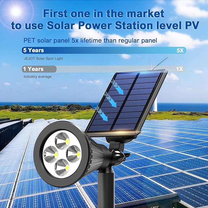 6 Pack Solar Lights Outdoor Waterproof IP65,Warm White,Super Bright LED,2 Lighting Modes,Solar Powered Yard Garden Solar Spot Lights for Flag Landscape Auto On/Off