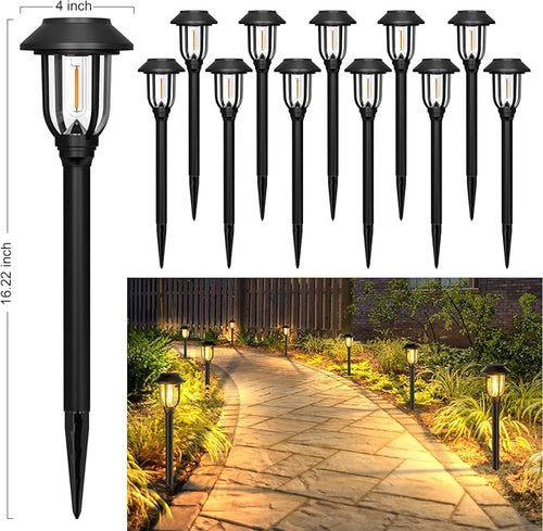 12 Pack Solar Pathway Lights Outdoor, Dusk to Dawn Solar Lights Outdoor Waterproof,Solar Garden Lights Solar Powered, Landscape Lighting for Yard Walkway Driveway Path Warm White
