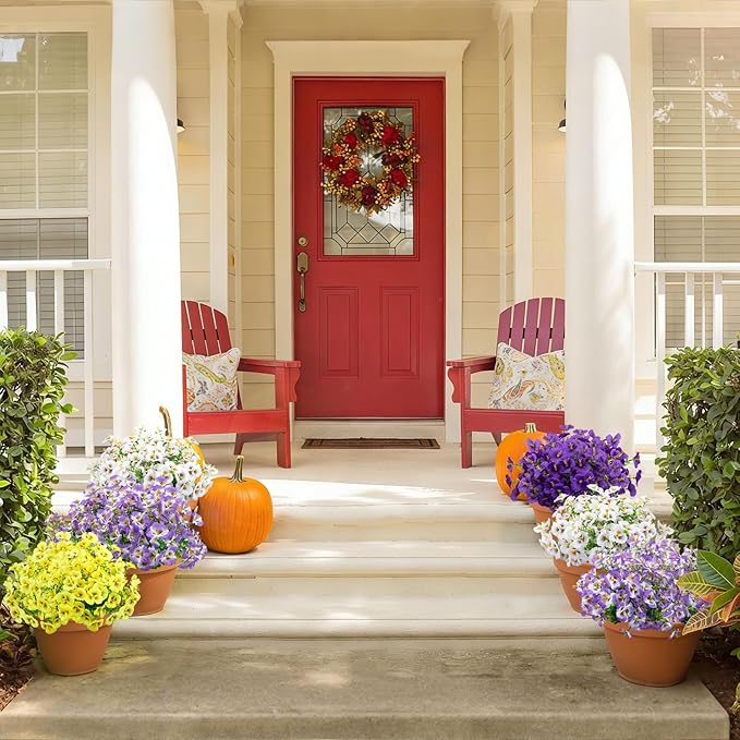 24 Bundles Artificial Pansy Flowers for Outdoor, Faux Silk Pansies Spring Flowers Outside for Planter Front Door Porch Patio Yard Window Box Home Decor (White)