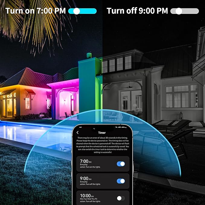 KSIPZE Outdoor LED Rope Lights,IP68 Waterproof Outside Led Lights with Smart App,Music Sync RGB Exterior Led Strip Lights for Roof，Balcony,Deck,Pool (40ft)