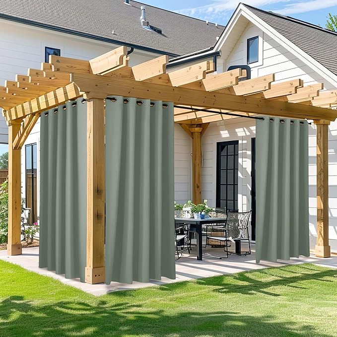 NICETOWN Outdoor Curtain for Patio Waterproof, W66 x L84 inch Sun Blocking UV Protection Blind for Porch & Balcony, Garden Pergola Swimming Pool Weatherproof Curtain for Summer, 1 Pc, Sage Green