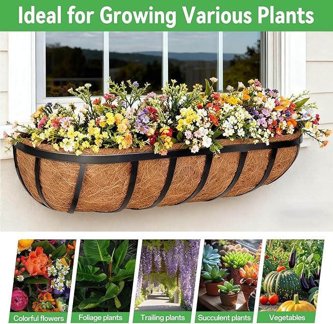 ZeeDix 30 Inch Trough Coconut Liners for Planters - 100% Natural Coconut Coir Fiber Planter Liners Replacement for Window Boxes, Wall Baskets, Deck Flower Boxes, Garden Railing Fence Troughs (4Pack)