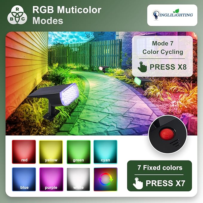 DINGLILIGHTING Solar Lights Outdoor Waterproof: IP65 Led Spot Light Decorations for Garden - Multicolor RGB Solar Powered for Yard - Dust to Dawn Uplighting Landscape Pathway Drive Patios 6PC