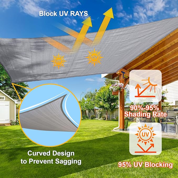 SUNLAX Sun Shade Sail 6' x 8' x 10' Silver Rectangle Canopy Sail Shade Cover UV Block Permeable Sunshade Outdoor for Patio Backyard Deck Pergola (We Make Custom Size)