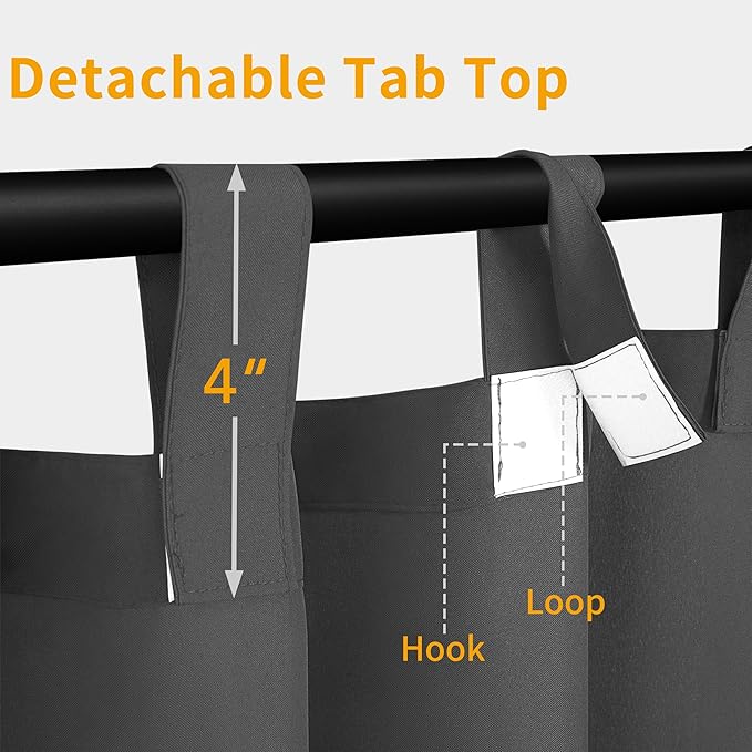 Easy-Going Outdoor Patio Curtains Detachable Tab Top Windproof Weatherproof Curtain for Cabana, Porch, Pergola and Gazebo, Tab Bottom Drape, 2 Panels, 54W x 96L inch, Gray