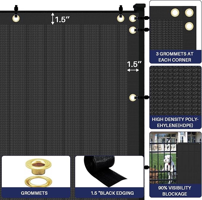 Windscreen4less Privacy Fence Screen Heavy Duty Windscreen Fencing Mesh Fabric Shade Net Cover with Brass Grommtes for Outdoor Wall Garden Yard Pool Deck, 6'x280' Black