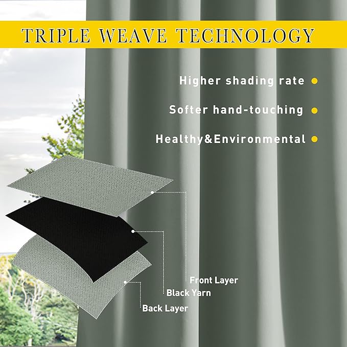 NICETOWN 2 Panels Outdoor Curtains for Patio Waterproof & Windproof, Extra Wide Grommet & Back Tab on Top & Bottom Thermal Insulated Sun Blocking Drapes with Rope for Gazebo, Sage Green, W100 x L84