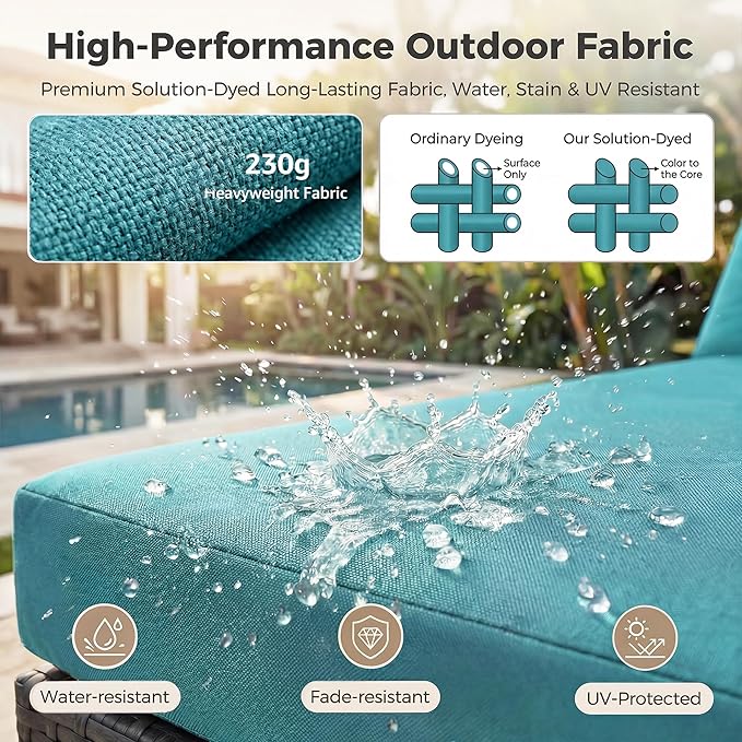 NICESOUL 7 Piece Large Modern Patio Furniture Set with Propane/Gas Firepit Table, 29.3'' High Back Comfy Wicker Sectional Sofa Couches with Fire Pit, Outdoor Deep Conversation, Fade-Proof, Turquoise
