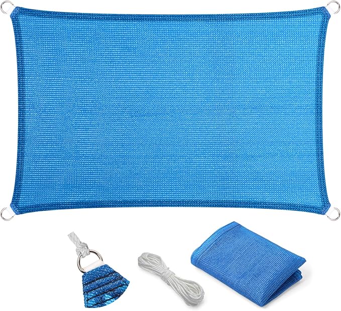 Eden's Decor Straight Flat-Edged Sun Shade Sail Rectangular 7' x 17' Blue UV-Blocking Outdoor Canopy Fabric Cloth Awning for Pergola Patio Garden Backyard Custom Size