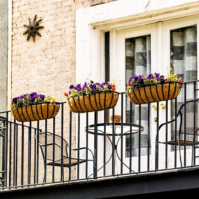 Railing Planter Window Box Deck Balcony Rail Planter 24 Inch for Porch Fence Patio Outdoor 4 Pack