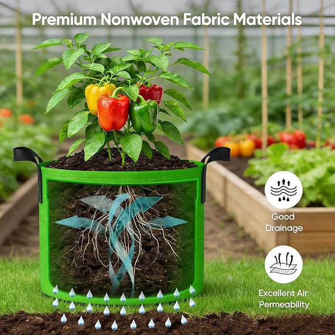 20 Gallon Potato Grow Bags: Set of 5 Colorful Gardening Supplies Fabric Pots with Harvest Window Reinforced Handles - Planting Container for Vegetable Tomatoes Carrot Flowers Balcony Patio Use
