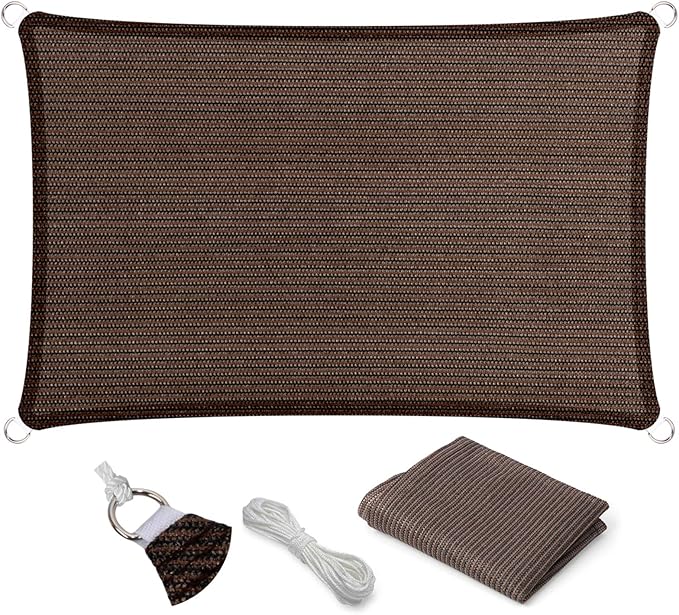 Eden's Decor Straight Flat-Edged Sun Shade Sail Rectangular 15' x 16' Brown UV-Blocking Outdoor Canopy Fabric Cloth Awning for Pergola Patio Garden Backyard Custom Size
