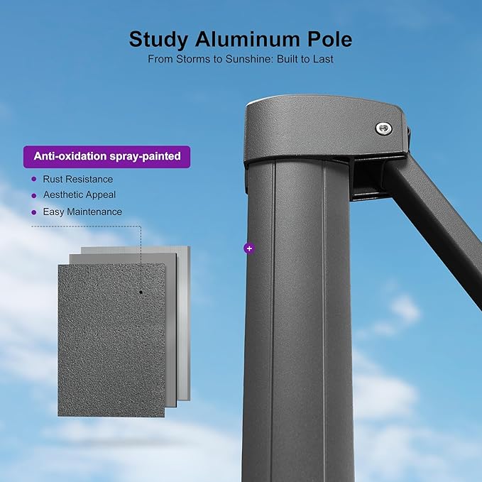 PURPLE LEAF Patio Umbrella 8' X 8' Rectangle Cantilever Umbrella Large Aluminum Outdoor Umbrellas with 360-degree Rotation & UPF40+ Premium Fabric for Deck Pool Garden Yard, Pebble Grey