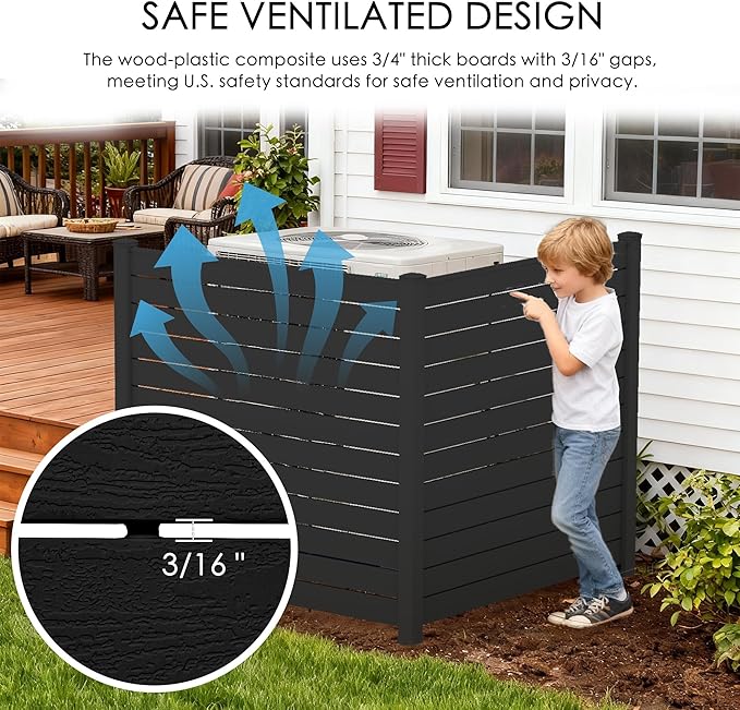 Kozyard 50" W x 48" H Outdoor Privacy Screens Aluminum Post, Air Conditioner Fence Panels, Pool Equipment Enclosure, Trash Can Screens Fence Kit for Outside Backyard Patio(Black/3Panels)