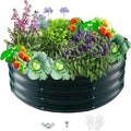 Durable Round Steel Raised Garden Bed Painted for Planting Vegetable/Herbs/Flowers/Trees at Backyard/Garden,or Baby Chicken,Christmas Tree Fence (Dark Green, 32 ins Diameter x 12 ins high)