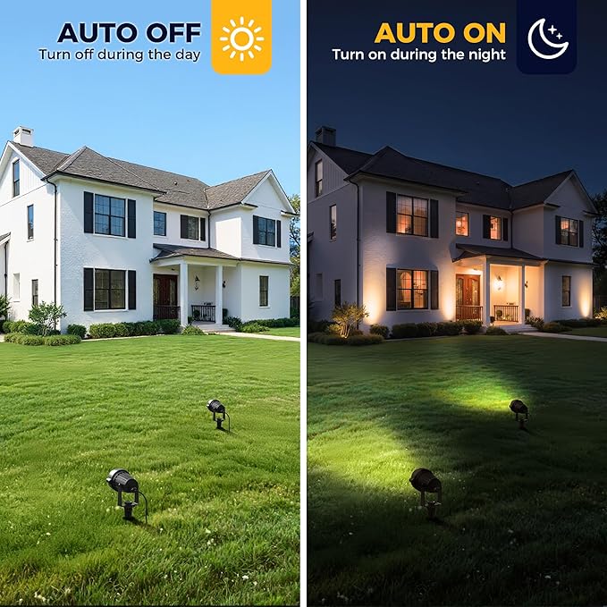 L LOHAS LED 5W Dusk to Dawn Outdoor Lighting, Auto On/Off 6000K Landscape Outdoor Spotlight, IP66 Waterproof Plug in Spot Lights for Yard, Garden, House, Pathway, Plant, UL Listed (4 Pack)