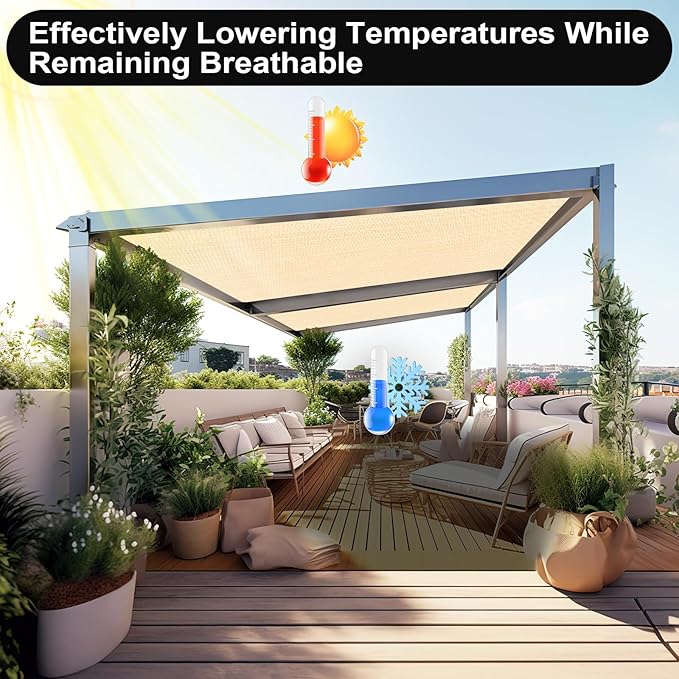 Artpuch 90% Sun Shade Cloth, 12 x 20 FT Pergola Shade Cover Canopy with Grommets, Sun Screen Fabric Tarp for Patio, Outdoor, Garden, Backyard, Wheat