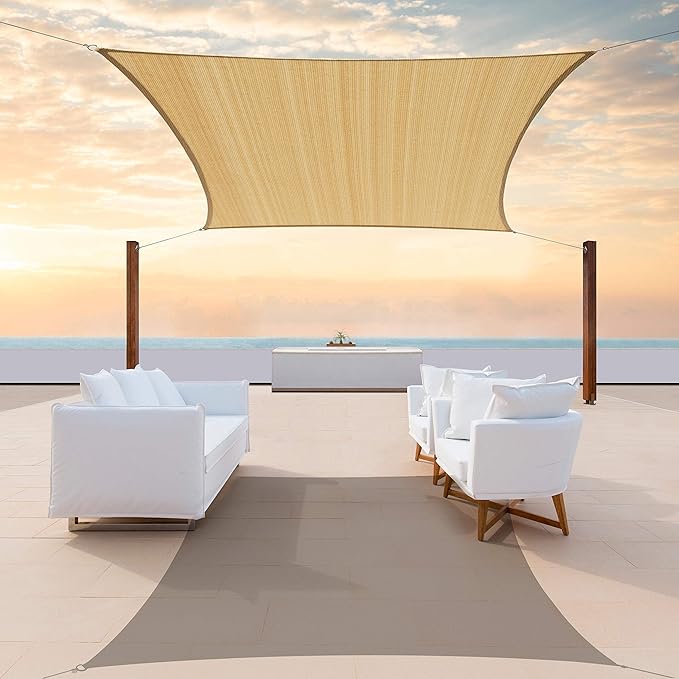 ColourTree 8' x 10' Sand Rectangle CTAPS16 Sun Shade Sail Canopy Mesh Fabric UV Block UPF50 - Commercial Heavy Duty - 190 GSM - 3 Years Warranty