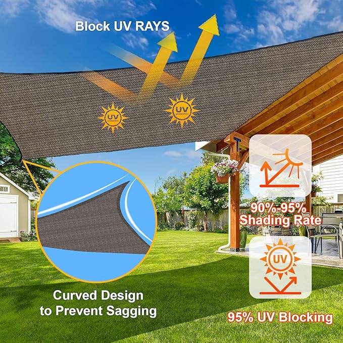 SUNLAX Sun Shade Sail 7' x 9' Brown Rectangle Canopy Sail Shade Cover UV Block Permeable Sunshade Outdoor for Patio Backyard Deck Pergola (We Make Custom Size)