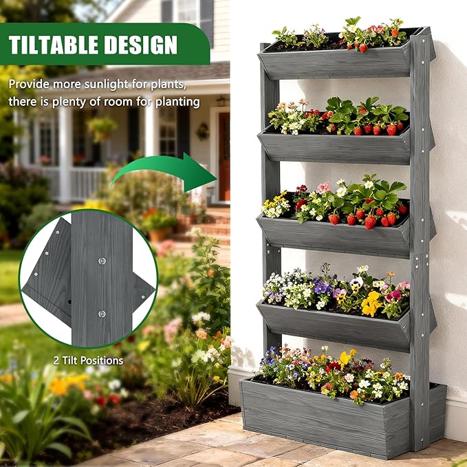 Wooden Vertical Raised Garden Bed, 5 Tier Garden Planters Raised Beds Freestanding Plant Stand Flower Rack Wooden Planter Box for Plants Herbs Flowers Vegetables Outdoor Indoor Gardening