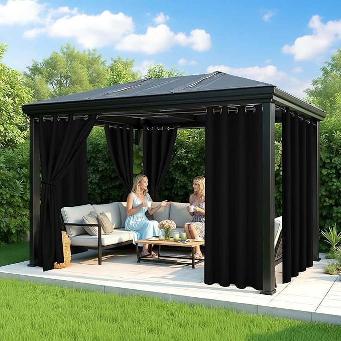 Black Outdoor Curtains for Patio Waterproof - 6 Panels Privacy Weatherproof Outside Curtains with Grommets for Pergola, Gazebo, Porch, Cabana, Balcony, 54 x 120 Inch