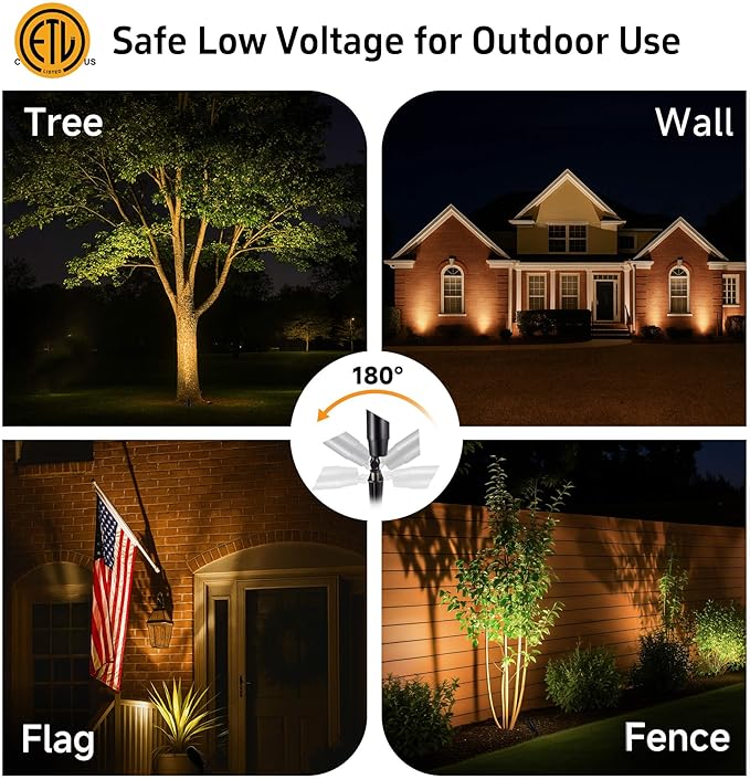 Gardenreet Solid Brass Spot Lights - Black Low Voltage Landscape Spotlight Outdoor, 12V LED Uplights Wired, Waterproof Electric for Patio Wall Without MR16 Bulb (6 Pack)