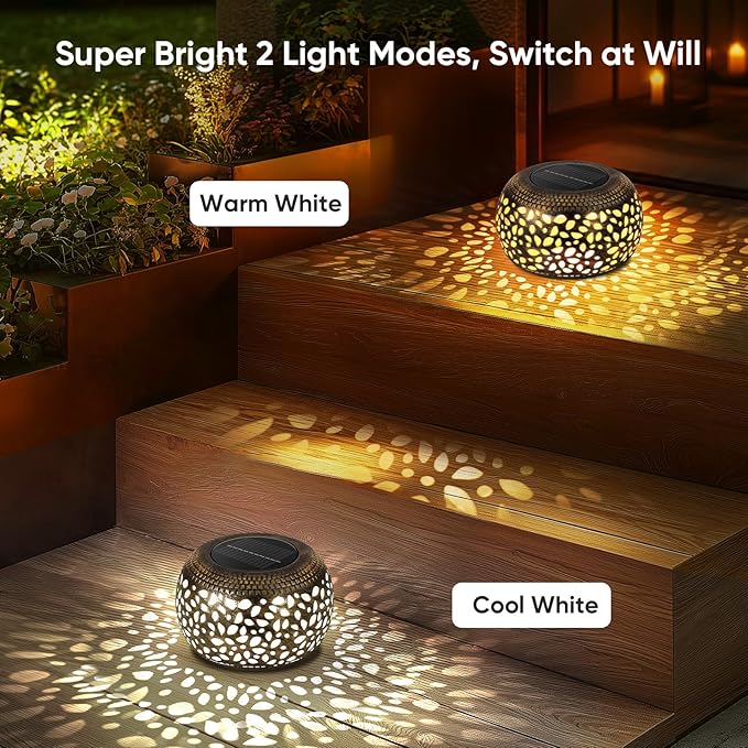 Solar Lantern Outdoor Patio Decor: Solar Lanterns Outdoor Waterproof Hollow Out Retro Metal Solar Powered, Outside Yard Porch Garden Balcony Desk Bedroom Indoor Tabletop Decorations 2 Lighting Colors