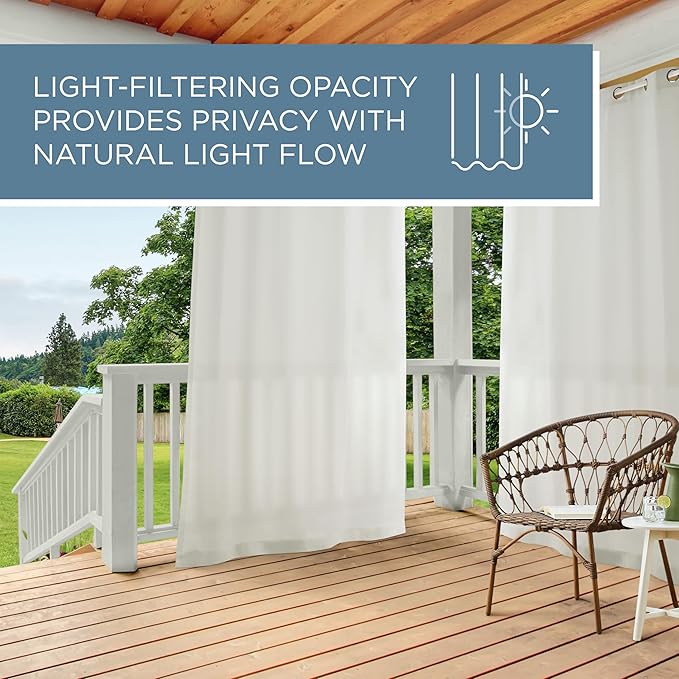 TOWN & COUNTRY BASICS Cabana Solid Heavyweight Indoor Outdoor Curtains, Light Filtering Opacity with Grommet Top, Water Repellent, 2-Pack Set, 54"x96", Vanilla