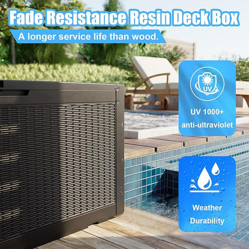 120 Gallon Waterproof Outdoor Storage Box,Resin Deck Box,Lockable Outside Storage Box Container for Patio Furniure,Garden,Tools (120 Gallon,Black)