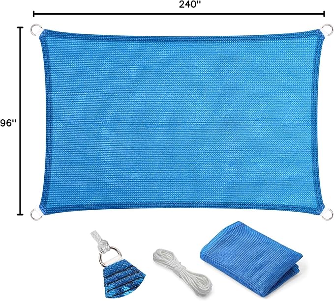 Eden's Decor Straight Flat-Edged Sun Shade Sail Rectangular 8' x 20' Blue UV-Blocking Outdoor Canopy Fabric Cloth Awning for Pergola Patio Garden Backyard Custom Size
