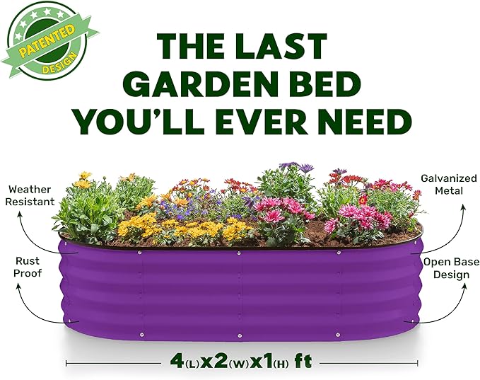 Plant & Plot Galvanized Raised Garden Beds Outdoor // 4×2×1 ft Planter Raised Beds for Gardening, Vegetables, Flowers // Large Metal Garden Box (Purple) // Patented Tool-Free Design