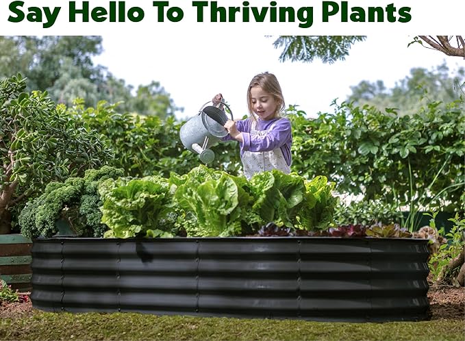 Plant & Plot Galvanized Raised Garden Beds Outdoor // 6×3×1 ft Planter Raised Beds for Gardening, Vegetables, Flowers // Large Metal Garden Box // Patented Tool-Free Design (Black)