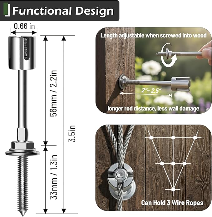 Wire Trellis for Climbing Plants Outdoor, 20-Set Wall Trellis Kit, T316 Espalier System for Fence and Garden DIY Projects (Hubs Only, Without Cable)