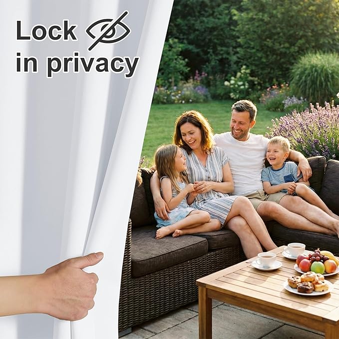 RYB HOME Outdoor Curtains for Patio Waterproof Block Sunlight Thermal Insulated Privacy Assured Thick Outside Curtains for Pergola, Deck, Gazebo, W52" x L120", Greyish White, 1 Panel