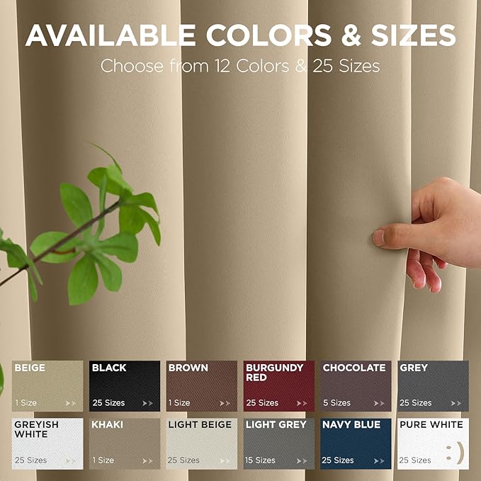 Joydeco Blackout Patio Sliding Door Curtains 90 Inches Long, Grommet Privacy Room Divider Curtains, Extra Wide Thermal Blackout Drapes for Bedroom Living Room (Light Beige, 60Wx90L, 1 Panel)