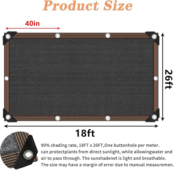 QLOFEI 18x26 FT Shade Cloth for Garden, 80-90% Sunblock Shade Neting Cover with Grommets, Sun Screens for Patio Plants Greenhouse, Mesh Tarp for Kennel Chicken Coop Pergola Outdoor