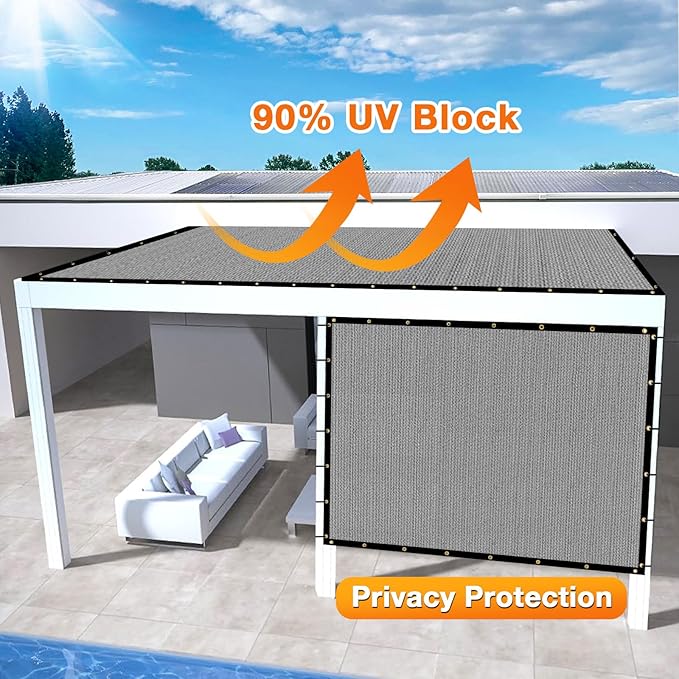 Artpuch Outdoor Pergola Shade Cover 14x17 FT Sun Shade Cloth with Grommets Light Grey 90% UV Protection Canopy Patio Privacy Screen (Customized Available)