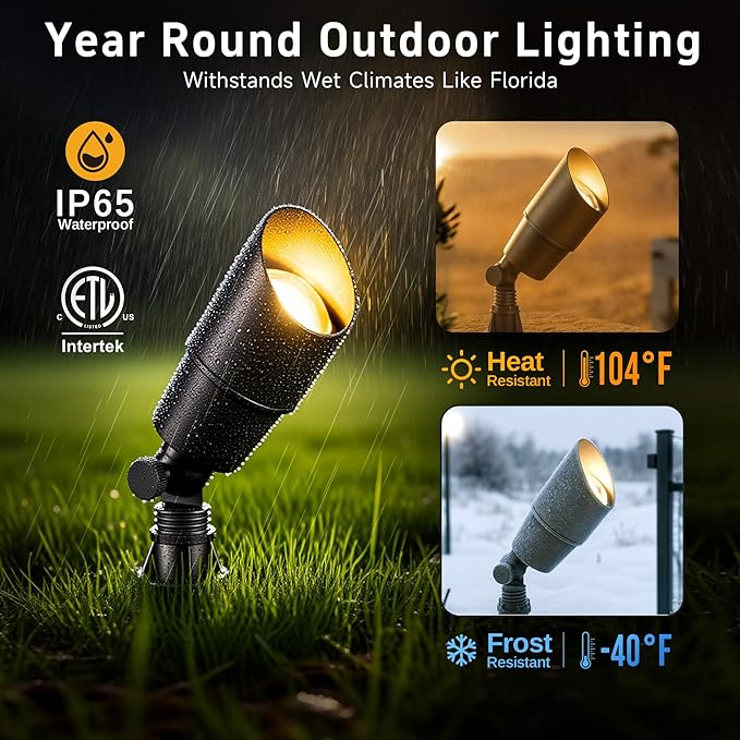 Gardenreet Landscape Spotlights Low Voltage - Brass Outdoor Uplight LED 12V, Wired Spot Lights IP65 Waterproof, Antique Bronze for Exterior Garden Yard Tree House Without MR16 Bulb