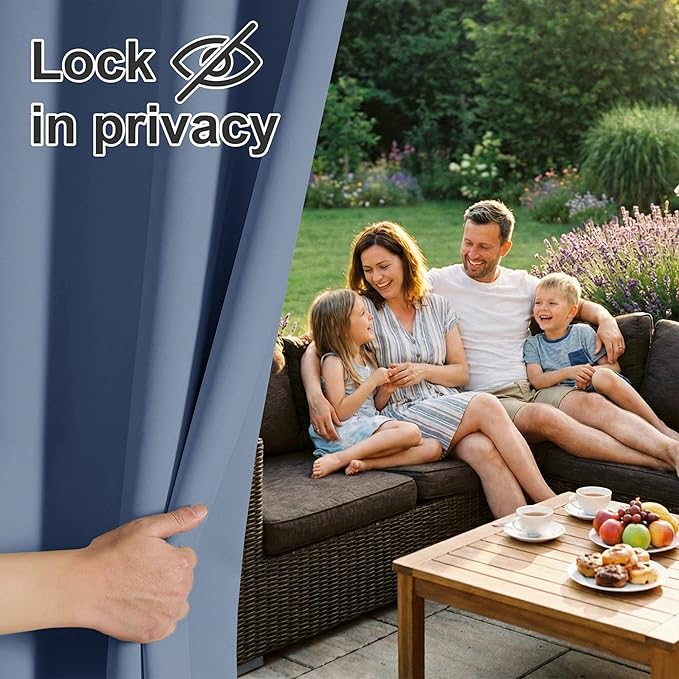RYB HOME Extra Wide Outdoor Curtains for Patio Waterproof Heavy Duty Thermal Insulated in Summer Full Coverage Privacy for Gazebo, Cabana & Pergola, W100 x L90, Stone Blue, 1 Panel